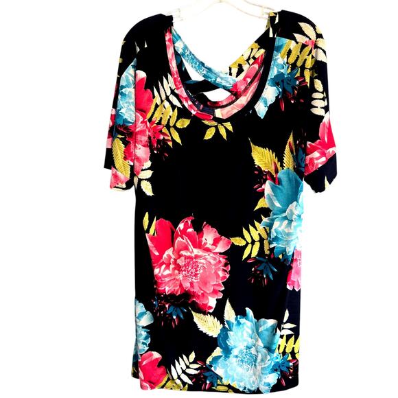 Celeste 2X Black Floral Women's Sleeve Top Shirt Blouse Plus Sz 18W 20W XXL 2XL - Picture 2 of 6